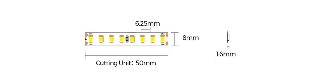 COLORS® STRIP LED 8MM IP65 PCB- 13W/Ml - CCT 3000°K  DC24V DUAL ENDS - 1935 lumen RLX.5ML