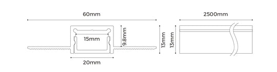 COLORS® PROFILE 2.5ML .ALU 20*13MM TRIMLESS ENCASTRE INCLUDE 2.5M PC DIFFUSER+ 2PCS END CAPS