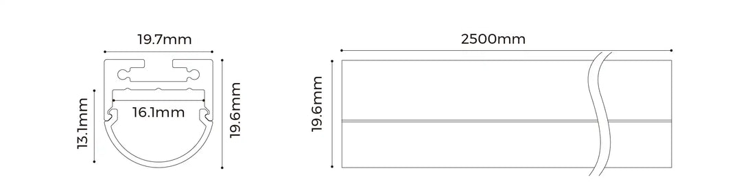 COLORS® PROFILE 2.5ML .ALU 19*11MM (PLAFOND, PENDANT) INCLU  2.5M PC CURVE DIFFUSER+ 2PCS END CAPS