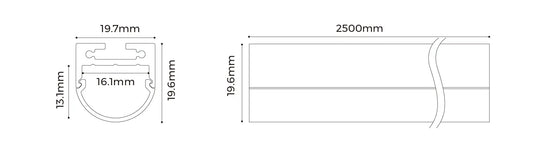 COLORS® PROFILE 2.5ML .ALU 19*11MM (PLAFOND, PENDANT) INCLU  2.5M PC CURVE DIFFUSER+ 2PCS END CAPS