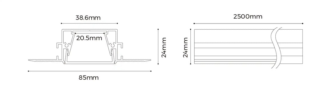 COLORS® PROFILE 2.5ML .ALU 39X24MM TRIMLESS ENCASTRE INCLUDE  DIFFUSER PC + 2PCS END CAPS