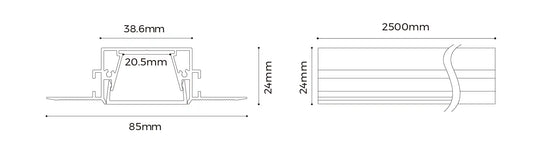 COLORS® PROFILE 2.5ML .ALU 39X24MM TRIMLESS ENCASTRE INCLUDE  DIFFUSER PC + 2PCS END CAPS