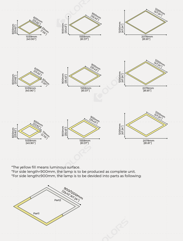 COLORS® SUSPENSION DALI-DIMMING DIAMOND 900MM*35MM 70W CCT3000K-PENDANT/SURFACE AC24V +8CLIPS