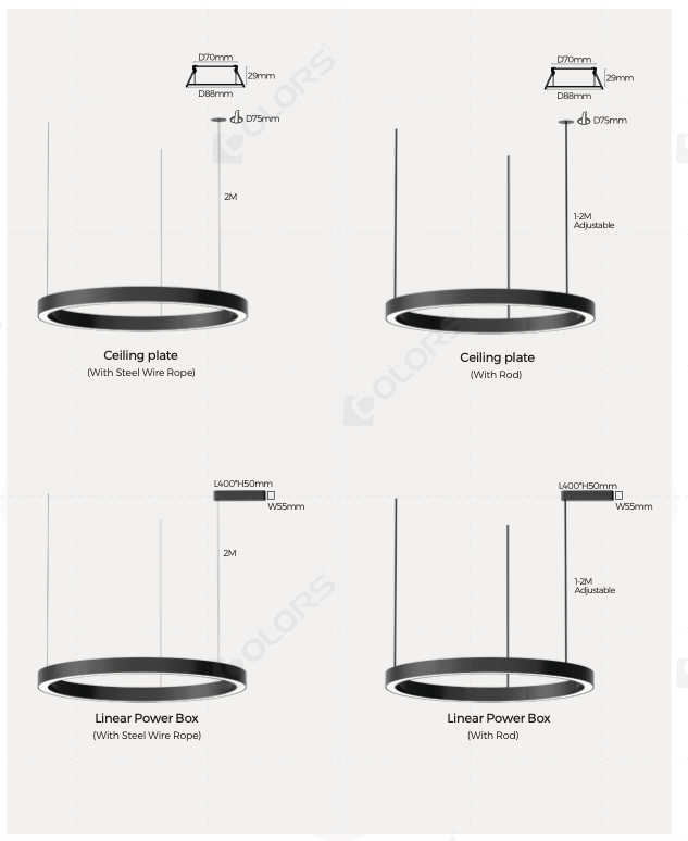 COLORS® SUSPENSION DALI-DIMMING DIAMOND 900MM*35MM 70W CCT3000K-PENDANT/SURFACE AC24V +8CLIPS