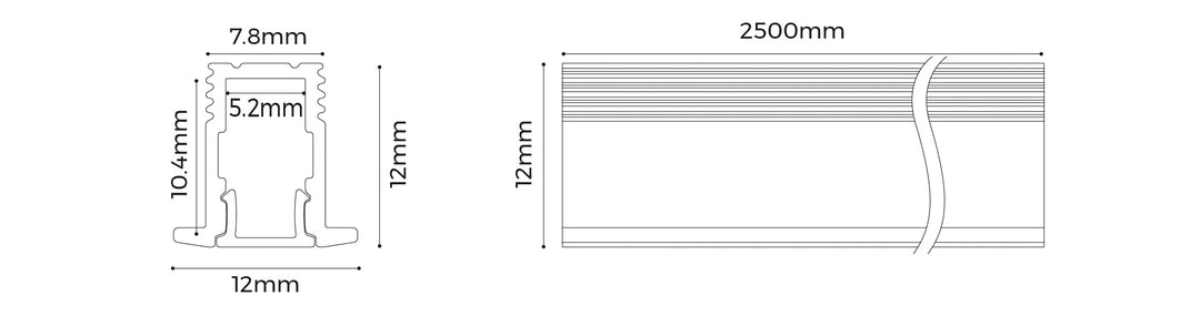 COLORS® ALS1212 PROFILE 2.5ML .ALU BLACK 12*12MM  INCLU 2.5M PC DIFUSER+ 2PCS END CAPS