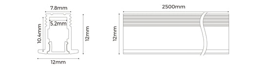 COLORS® ALS1212 PROFILE 2.5ML .ALU BLACK 12*12MM  INCLU 2.5M PC DIFUSER+ 2PCS END CAPS