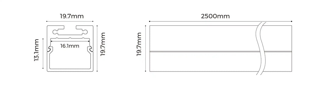 COLORS® PROFILE 2.5ML .ALU 19*11MM (PLAFOND, PENDANT) INCLU 2.5M PC FLAT DIFFUSER+ 2PCS END CAPS