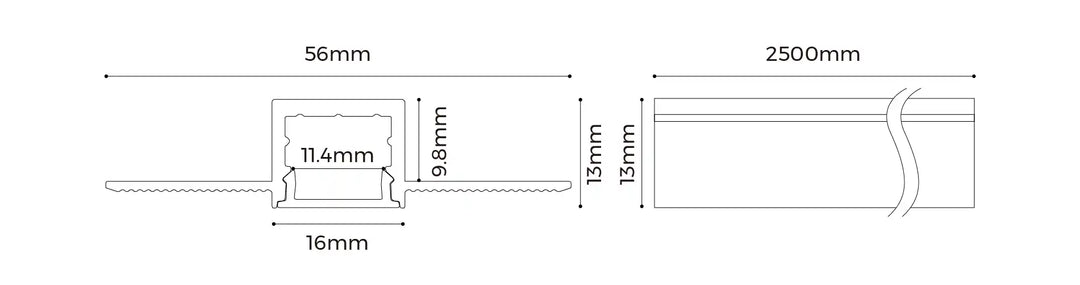 COLORS® LR1613 PROFILE 2.5ML .ALU 16*13MM TRIMLESS ENCASTRE INCLUDE 2.5M PC DIFFUSER+ 2PCS END CAPS