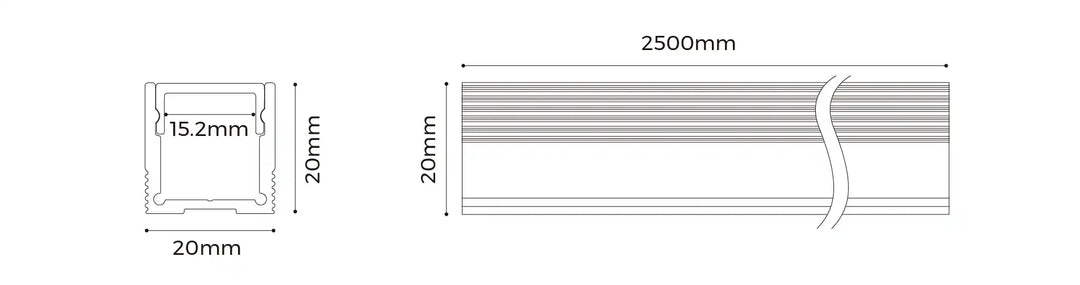 COLORS® PROFILE 2.5ML SILVER.ALU 20X20MM (PLAFOND OU TRIMLLESS) INCLU DIFFUSER PC+ 2PCS END CAPS