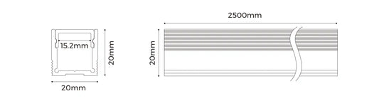 COLORS® PROFILE 2.5ML SILVER.ALU 20X20MM (PLAFOND OU TRIMLLESS) INCLU DIFFUSER PC+ 2PCS END CAPS