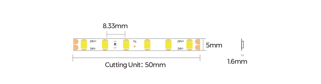 COLORS® STRIP LED 5MM PCB- 8.4W/Ml - CCT 3000°K  DC24V-CRI90-DUAL ENDS IP20- lumen RLX.5ML