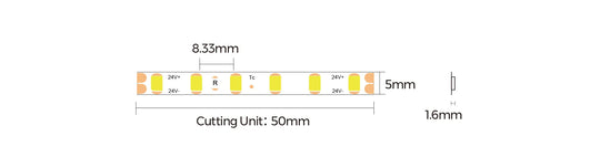 COLORS® STRIP LED 5MM PCB- 8.4W/Ml - CCT 3000°K  DC24V-CRI90-DUAL ENDS IP20- lumen RLX.5ML