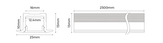 COLORS® PROFILE 2.5ML .ALU BLACK 25*13MM  INCLU 2.5M PC DIFFUSER+ 2PCS END CAPS